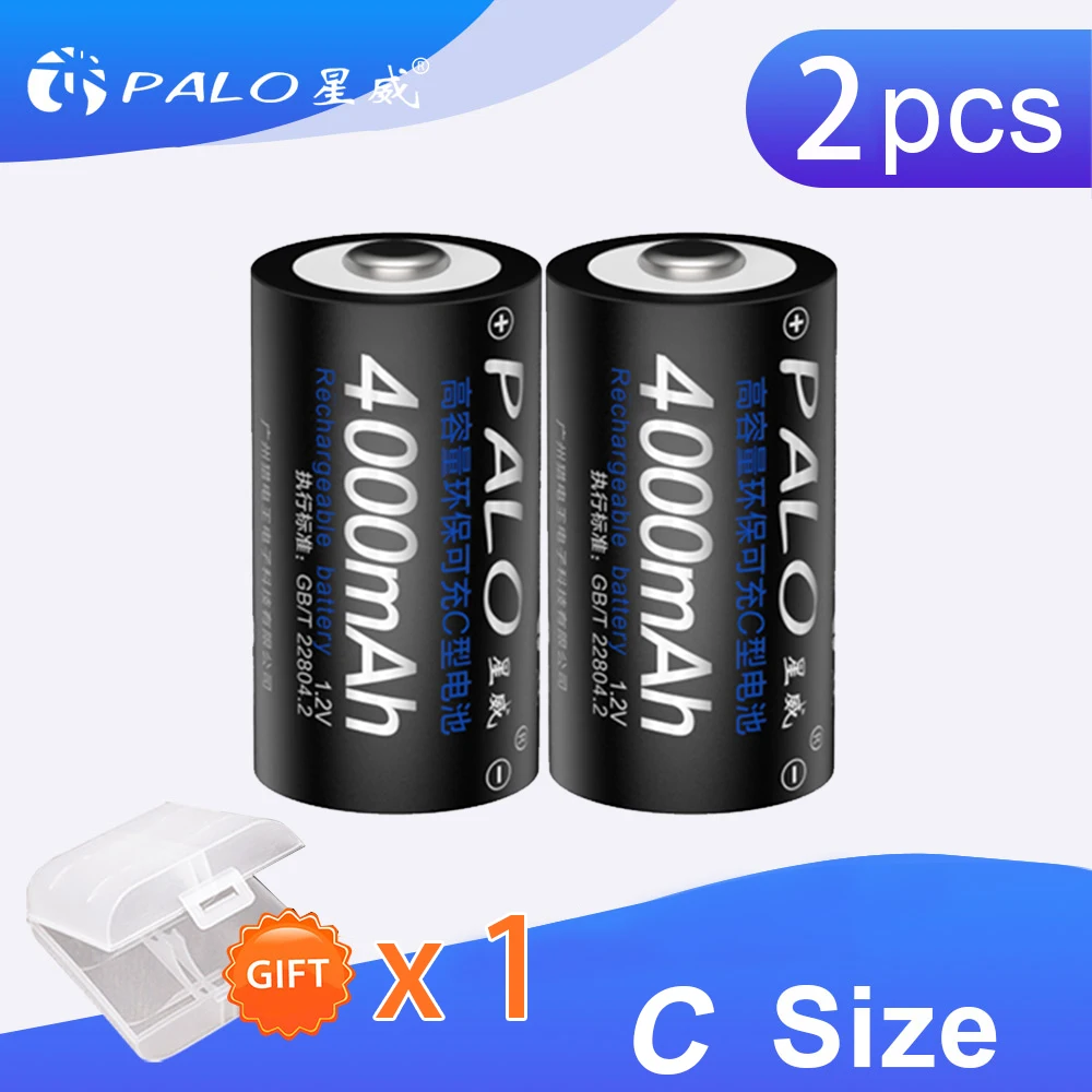 2Pcs PALO C Size 1.2V 4000mAh Rechargeable Batteries NI-MH Battery For Camera/Toy Instruments/Microphone Gas Cooker Storage Case
2Pcs PALO C Size 1.2V 4000mAh Rechargeable Batteries NI-MH Battery For Camera/Toy Instruments/Microphone Gas Cooker Storage Case
