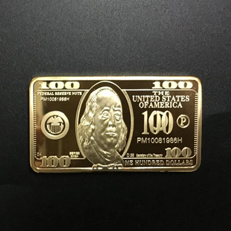 

5 Pcs The 100 dollars banknote 1 OZ 24K real gold plated badge 50 x 28 mm souvenir coin bullion bar
