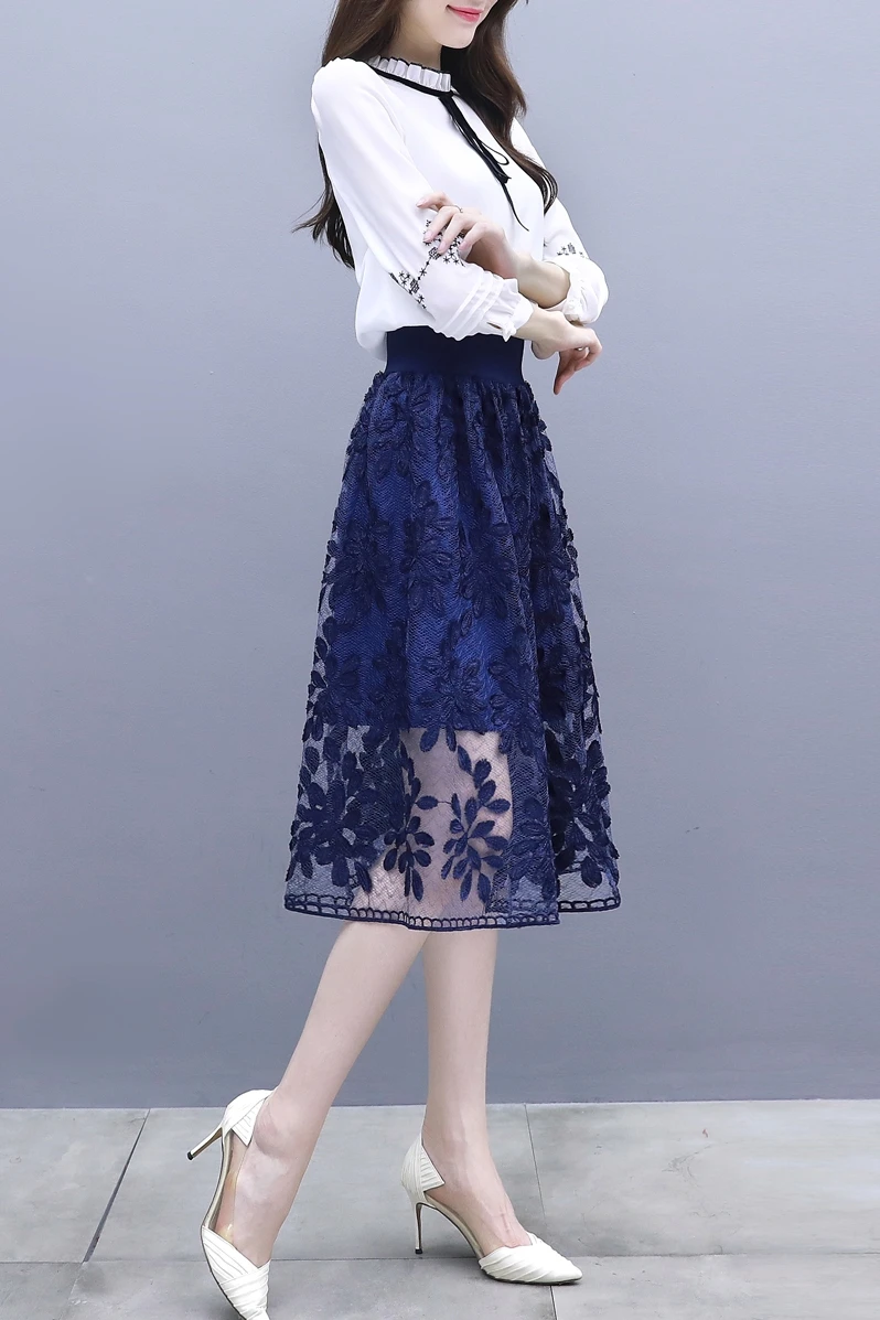 2018 New Autumn Fashion Women's Clothing Embroidery O-neck Lantern Long Sleeves Ruffles Bow Mesh Chiffon Women's Sets Female
2018 New Autumn Fashion Women's Clothing Embroidery O-neck Lantern Long Sleeves Ruffles Bow Mesh Chiffon Women's Sets Female