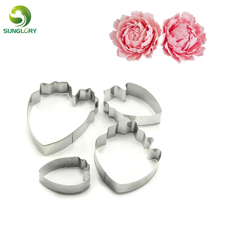 

4PCS/SET Stainless Steel Peony Petal Cutters Set Peony Flower Cookie Cutter Floral Sugarcraft Fondant Mold Cake Decorating Tools