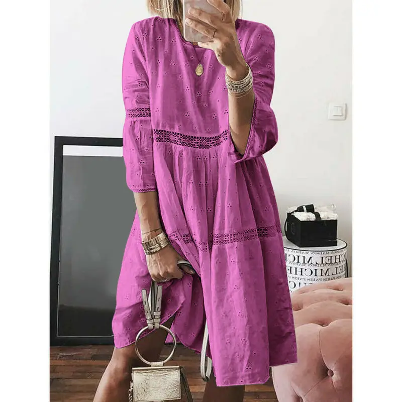 Women's Bohemian Solid Color O-Neck Cutout 3/4 Sleeve Casual Holiday Dress
Women's Bohemian Solid Color O-Neck Cutout 3/4 Sleeve Casual Holiday Dress