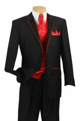 Custom Made To Measure Men Suit Bespoke Black Tuxedo with Red Edge and Red Vest
Custom Made To Measure Men Suit Bespoke Black Tuxedo with Red Edge and Red Vest