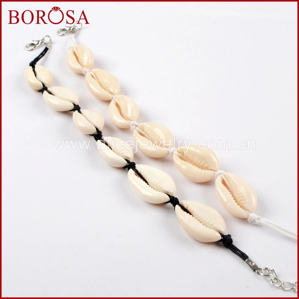 BOROSA 10 шт. новые 8-дюймовые браслеты с шестью Cowrie ракушки шармы черные/белые