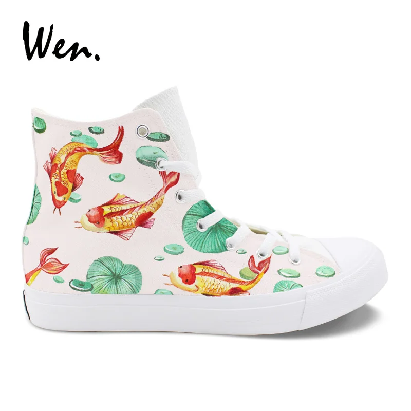 Wen Original Design Cyprinoid Fancy Carp Koi Fish Hand Painted Shoes Women Men's Canvas Sneakers High Top Plimsolls Laced Flat
Wen Original Design Cyprinoid Fancy Carp Koi Fish Hand Painted Shoes Women Men's Canvas Sneakers High Top Plimsolls Laced Flat