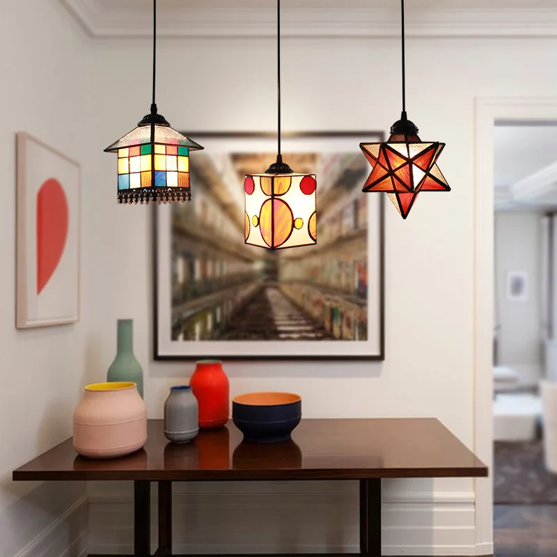 tiffany star pendant light stained glass restaurant bar dinging room kitchen hanging lighting | Лампы и освещение