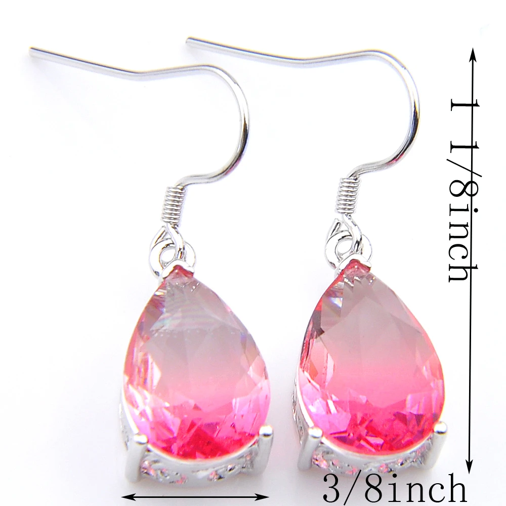 

Luckyshine 4 Pair /Lot Multi-color Water Drop Women Earrings Tourmaline Crystal Zirconia Gems 925 Silver For Women Drop Earring