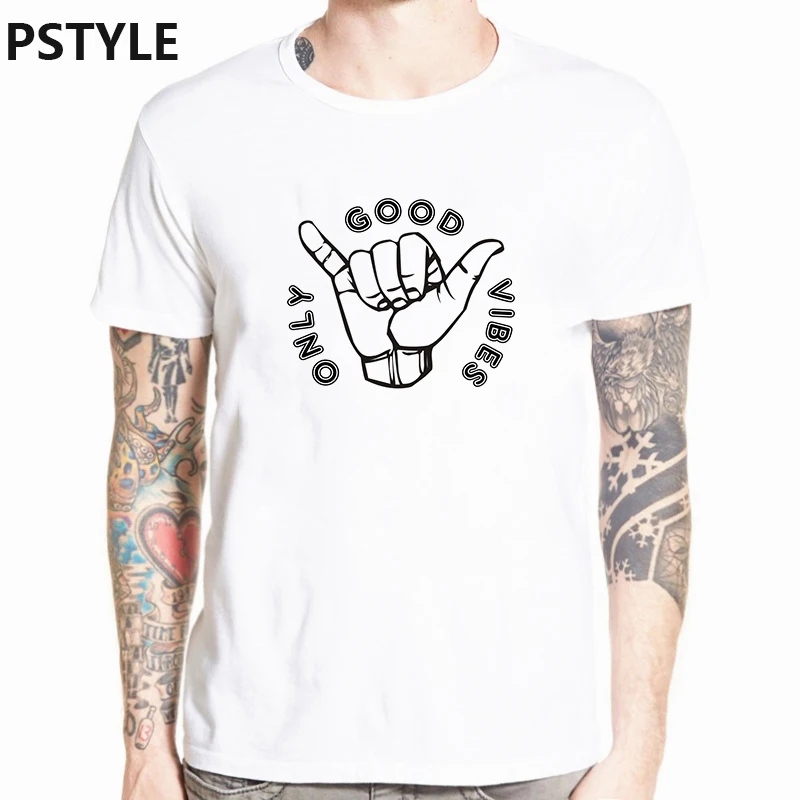 Pstyle only good vibes/футболка с буквенным принтом harajuku Мужская футболка Повседневная