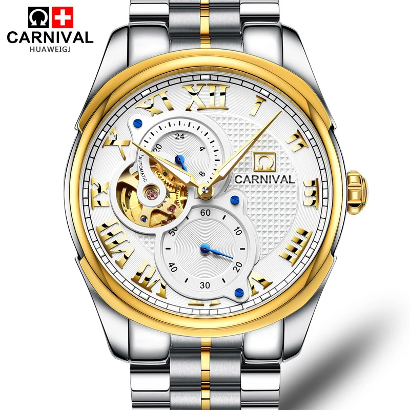 Luxury Carnival watch men skeleton sapphire Gold stainless steel waterproof Automatic machine watch relogio masculine
Luxury Carnival watch men skeleton sapphire Gold stainless steel waterproof Automatic machine watch relogio masculine