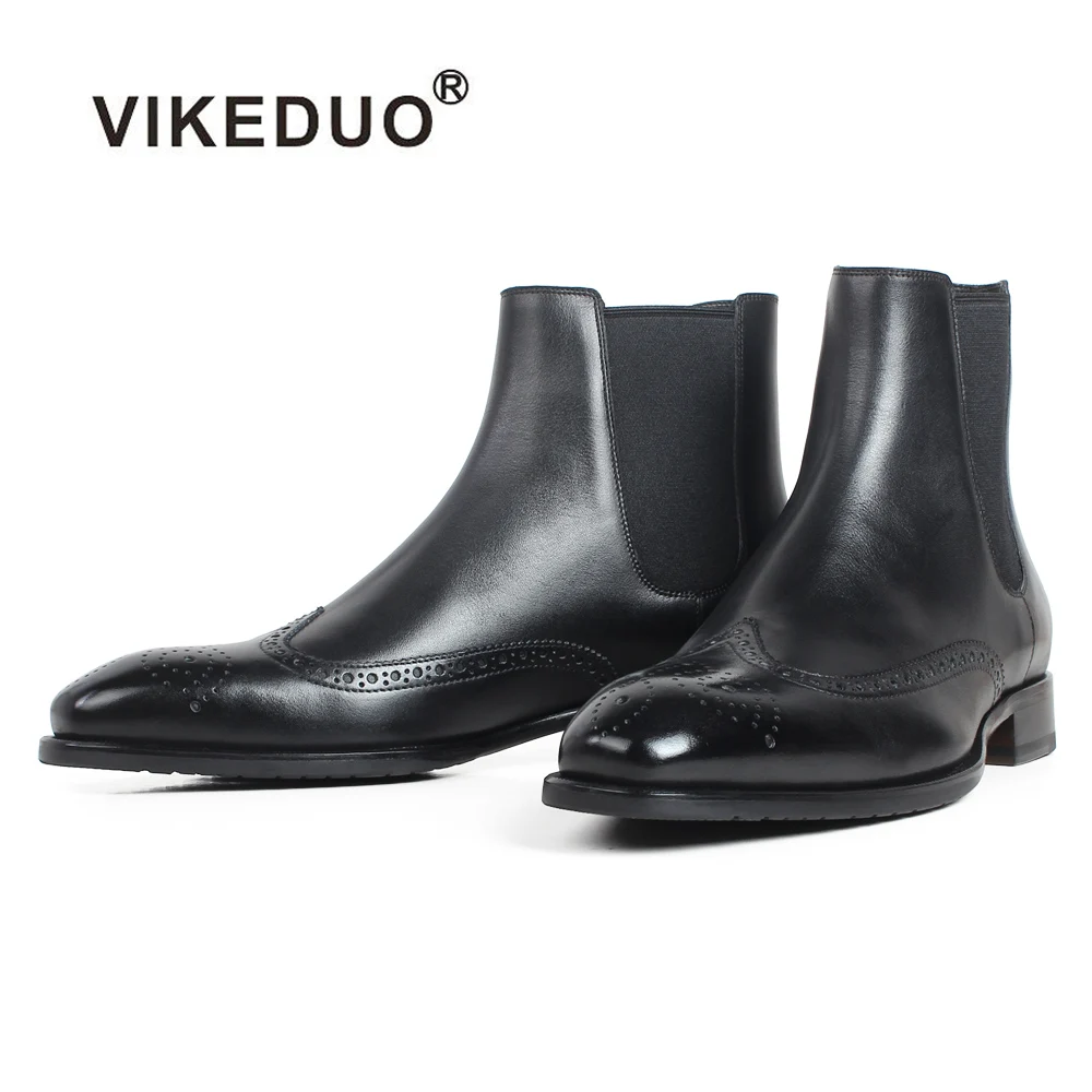 Ботильоны VIKEDUO мужские черные с перфорацией ботинки челси из натуральной