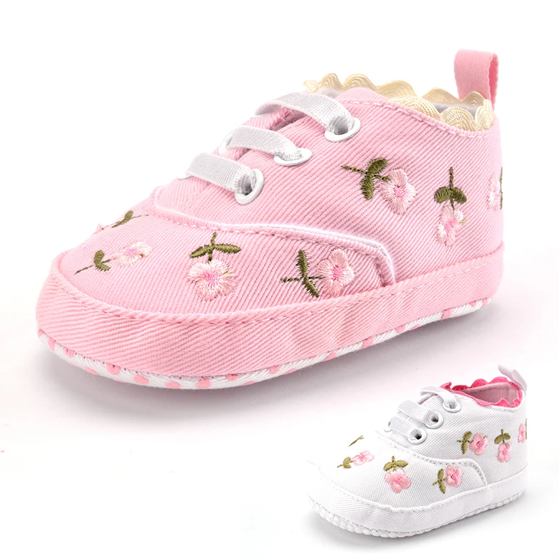 Newborn Baby Girl Shoes Crib Casual Canvas Leather Floral Embroidered Toddler Soft Infant First Walkers | Мать и ребенок