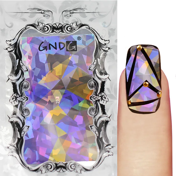 

Wholesale Broken Glass Galaxy Shiny Glitter Aurora Iridescent Glaze Magic Shell Nail Sticker Candy Sky Irregular nail Foil Decal