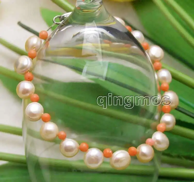 Small 7-8mm Pink Flat Round side drilled Natural FW pearl and 3-4mm Pink Coral 7.5'' Bracelet-bra402 Wholesale/retail
Small 7-8mm Pink Flat Round side drilled Natural FW pearl and 3-4mm Pink Coral 7.5'' Bracelet-bra402 Wholesale/retail