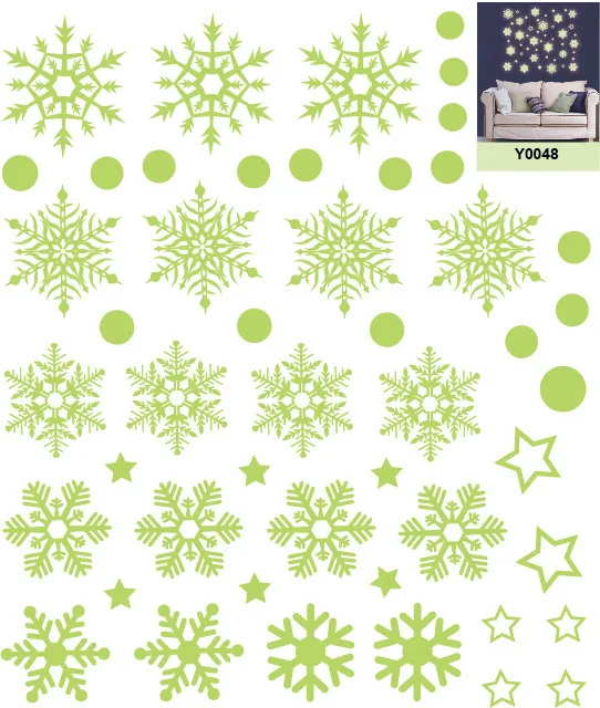 Christmas Snowflake Fluorescence Wall Stickers New Year Window Glass Decoration Self-adhesive Glow in Dark Decals Home | Дом и сад