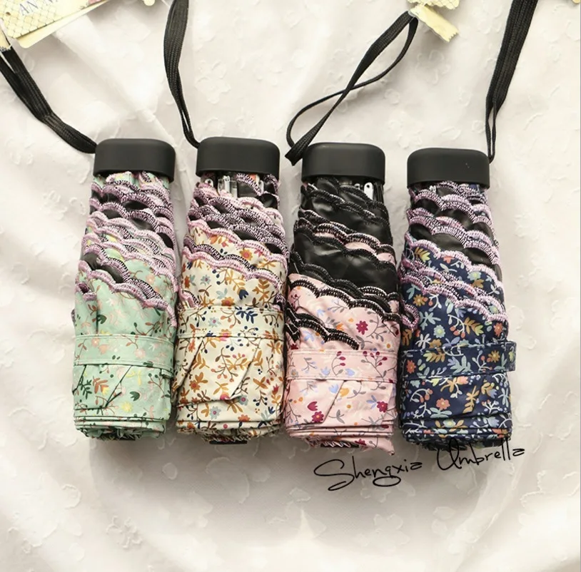 Women's mini portable five-fold umbrellas Girls pockets umbrellas Small fresh small floral black umbrellas
Women's mini portable five-fold umbrellas Girls pockets umbrellas Small fresh small floral black umbrellas