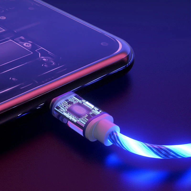2.4A Flowing Luminous Fast Charging Cable For iPhone XS MAX XR SAMSUNG SONY LG XIAOMI Type-C Micro USB Glowing Charger | Мобильные