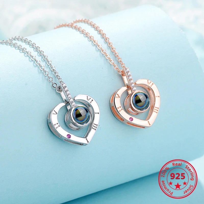 

Romantic Love Memory Wedding Necklace Rose Gold&Silver 100 languages I love you Projection Pendant Necklace Women Charm Gift