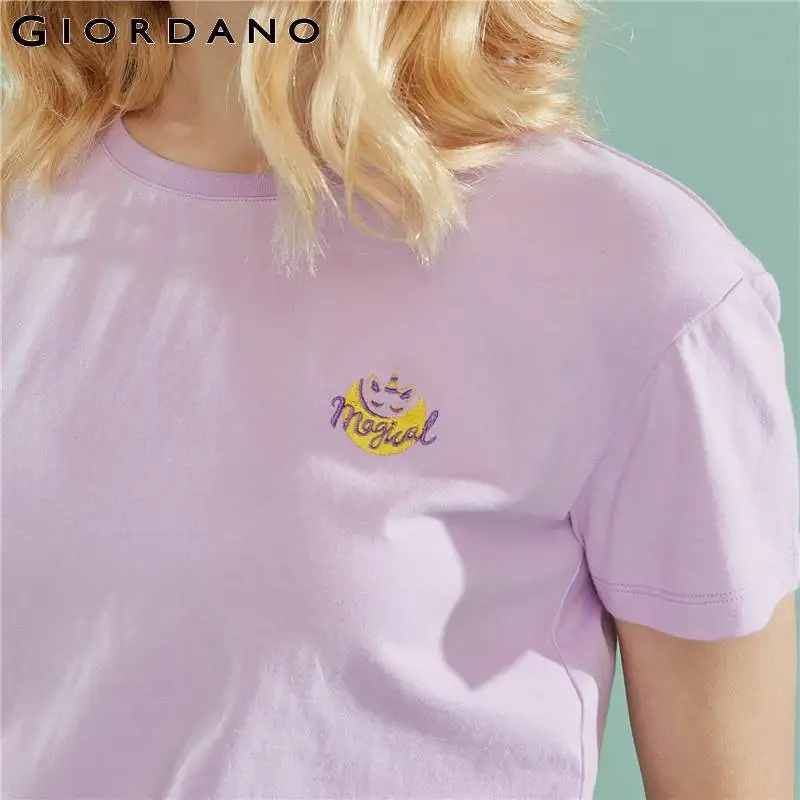 Giordano женская футболка маленькая безрукавки с вышивкой узор Круглый вырез 100%