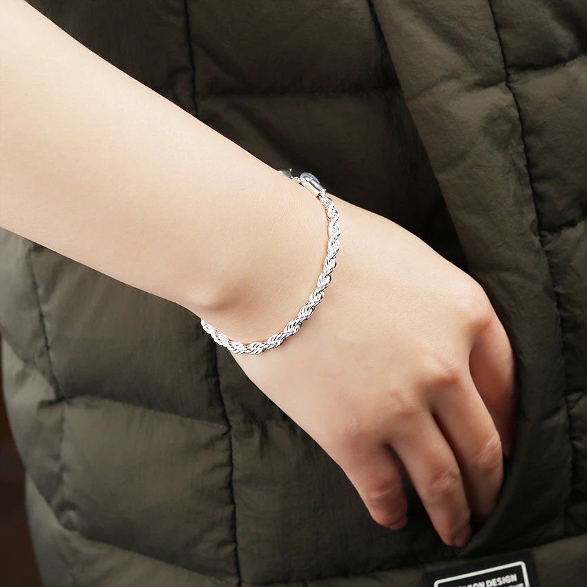 1PC High Quality Silver Plated Bracelets Bangles 20cm Flash Twisted Rope Pulseira Jewelry | Украшения и аксессуары