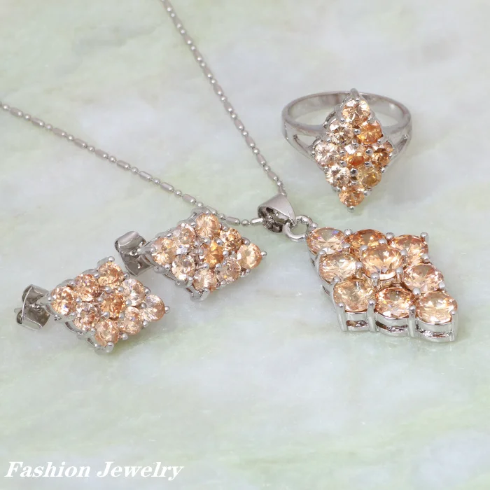 Promotion Fashion Jewelry Sets Champagne Morganite Jewelry Set Silver Color Pendants/Ring/Earring Size 6.5 7.5 7 8 S014
Promotion Fashion Jewelry Sets Champagne Morganite Jewelry Set Silver Color Pendants/Ring/Earring Size 6.5 7.5 7 8 S014