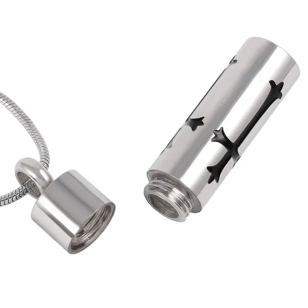 IJD8409 Cross Engraved Cylinder Urn Pendant for Ashes Stainless Steel Funeral Keepsake Jewelry Cremation Necklace Women & Men | Украшения