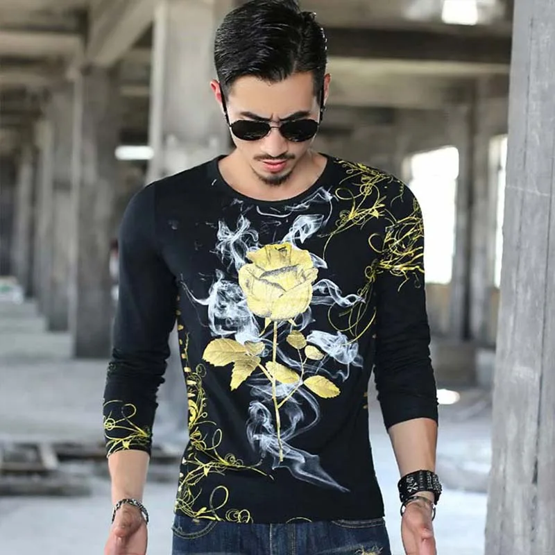 Autumn Winter Men's T Shirts Long Sleeve O-Neck Fashion Slim Rose Bronzing Printing T-shrits Big Size 4XL
Autumn Winter Men's T Shirts Long Sleeve O-Neck Fashion Slim Rose Bronzing Printing T-shrits Big Size 4XL