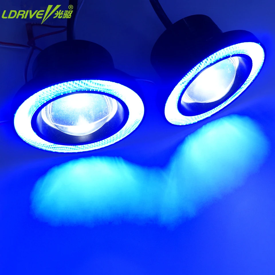 

2PCS/lot High Quality 30W COB Car LED Lens Angel Eyes Fog Lights Refitting Fisheye Lens White Blue For Cadillac Toyota