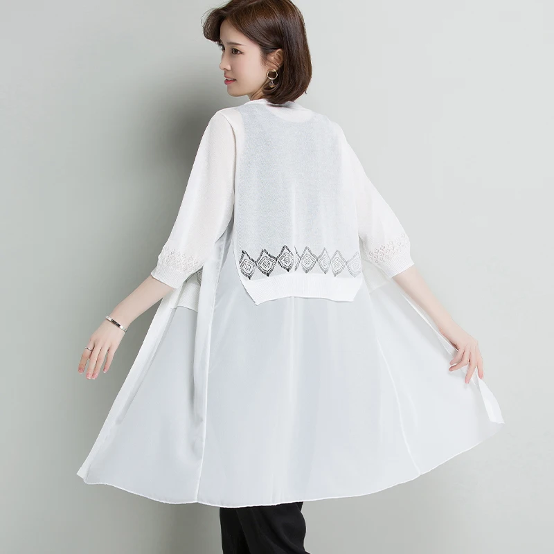 New summer spring women long knitwear elegant lady solid knit cardigan chiffon pachwork knit outwear free shipping
New summer spring women long knitwear elegant lady solid knit cardigan chiffon pachwork knit outwear free shipping
