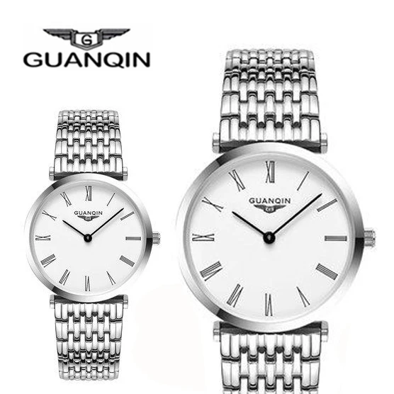 Парные часы GUANQIN простые новые наручные для мужчин и женщин Роскошные Кварцевые