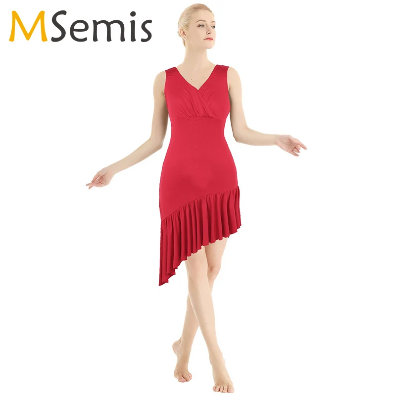 Women Latin Dance Dress Rumba Stage Costume Sleeveless V-neck Ruffled Asymmetric lyrical dance costumes gymnastic dress Dance
Women Latin Dance Dress Rumba Stage Costume Sleeveless V-neck Ruffled Asymmetric lyrical dance costumes gymnastic dress Dance