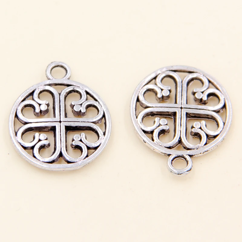 Wholesale 45Pcs Tibetan Silver Round Charms Pendants 15x17.5mm