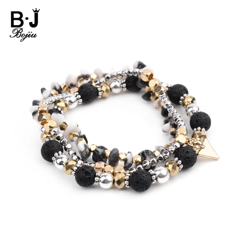 3 Pcs/Set Women's Bracelets Silvery Plastic Beads Black Lava Rock Irregular Dotted Stone Gold Copper Nuggets Bracelets BCSET277
3 Pcs/Set Women's Bracelets Silvery Plastic Beads Black Lava Rock Irregular Dotted Stone Gold Copper Nuggets Bracelets BCSET277