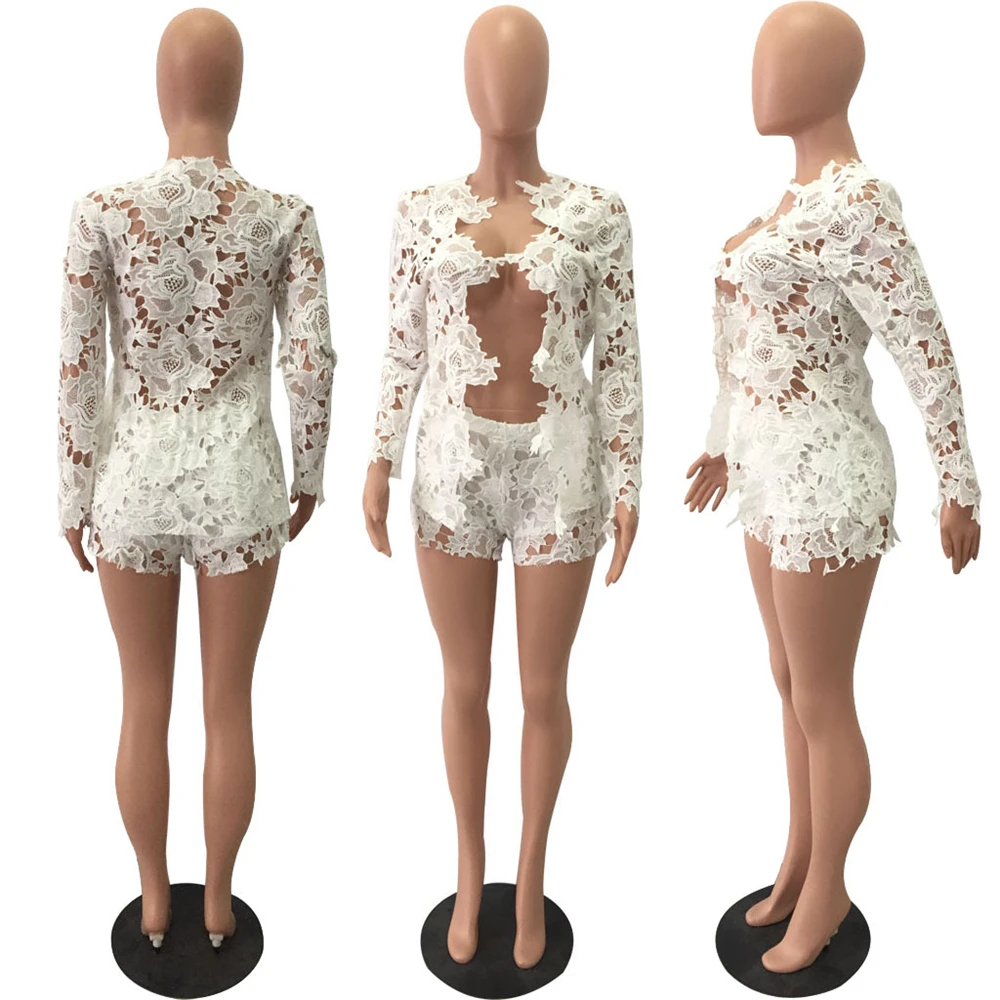 2018 Sexy Long Sleeve Deep-V Lace Stitching Tops and Shorts Women Sets Casual Suit
2018 Sexy Long Sleeve Deep-V Lace Stitching Tops and Shorts Women Sets Casual Suit