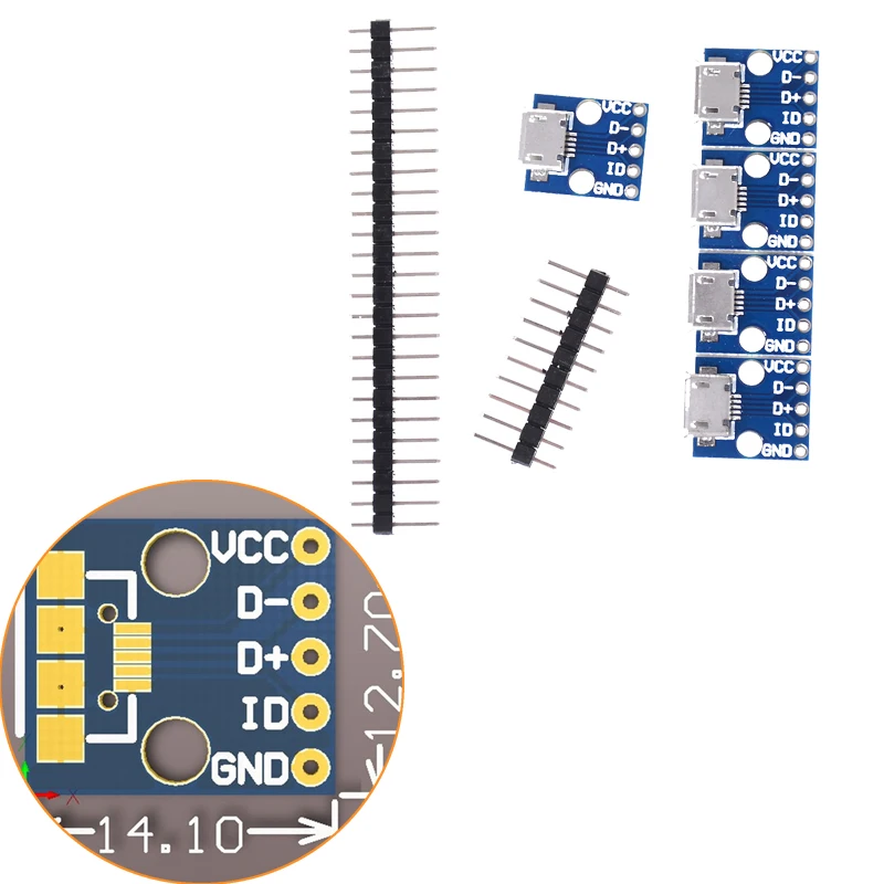 5Pcs 1.5 x 1.3 x 0.4cm Female MICRO USB to DIP Adapter Board WIth 5Pcs 5-Pin Pinboard 2.54mm micro USB type
5Pcs 1.5 x 1.3 x 0.4cm Female MICRO USB to DIP Adapter Board WIth 5Pcs 5-Pin Pinboard 2.54mm micro USB type