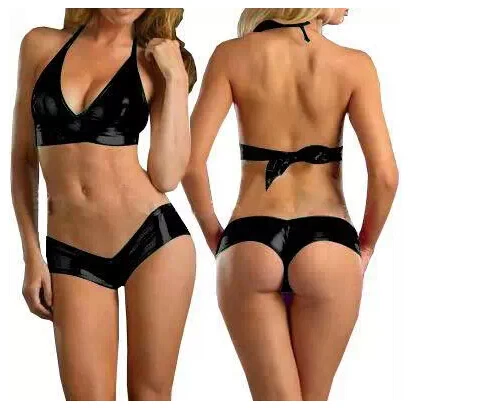 Хит продаж новое модное женское сексуальное кожаное бикини набор черный для