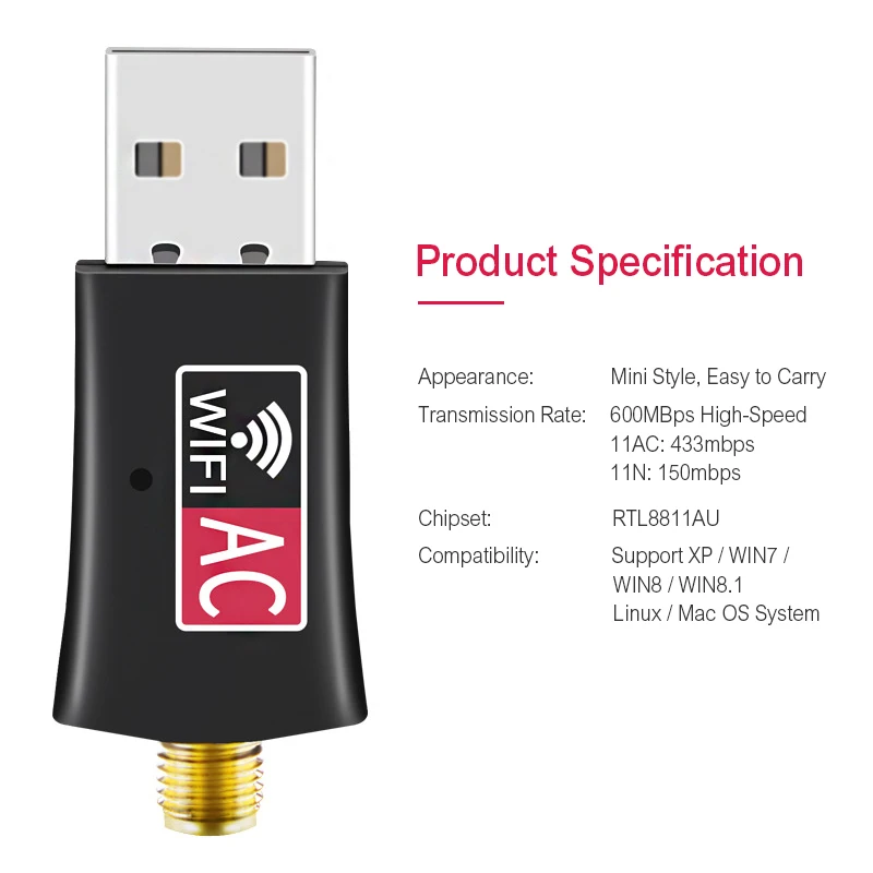 Беспроводной USB wifi адаптер AC600 Двухдиапазонный 600 Мбит/с 2 4 ГГц 5 WiFi с антенной ПК