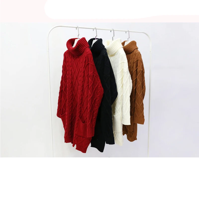 Fashion Winter Women Knitted Turtleneck Long Sweater Argyle Pocket Thickness Warm Pullovers Top Nice Black White Red Clothes
Fashion Winter Women Knitted Turtleneck Long Sweater Argyle Pocket Thickness Warm Pullovers Top Nice Black White Red Clothes