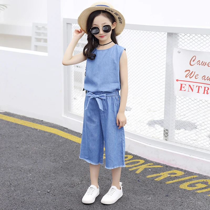 Kids Clothing Sets Girls Summer Denim Clothing Sets 2pcs Girls Sleeveless T-shirt+Pants Solid Color Children Clothes
Kids Clothing Sets Girls Summer Denim Clothing Sets 2pcs Girls Sleeveless T-shirt+Pants Solid Color Children Clothes