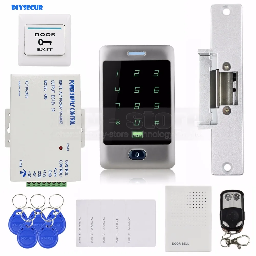 DIYKIT 125KHz RFID Reader Password Keypad + Strike Lock + Door Bell + Remote Control Door Access Control Security System Kit
DIYKIT 125KHz RFID Reader Password Keypad + Strike Lock + Door Bell + Remote Control Door Access Control Security System Kit