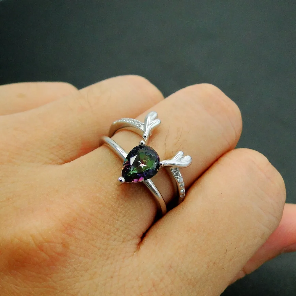 Fine 925 Sterling Silver Women Rings Set with Rainbow Mystic Topaz Stone Rings Elk Deer head Open Ring Band for Birthday Gift
Fine 925 Sterling Silver Women Rings Set with Rainbow Mystic Topaz Stone Rings Elk Deer head Open Ring Band for Birthday Gift