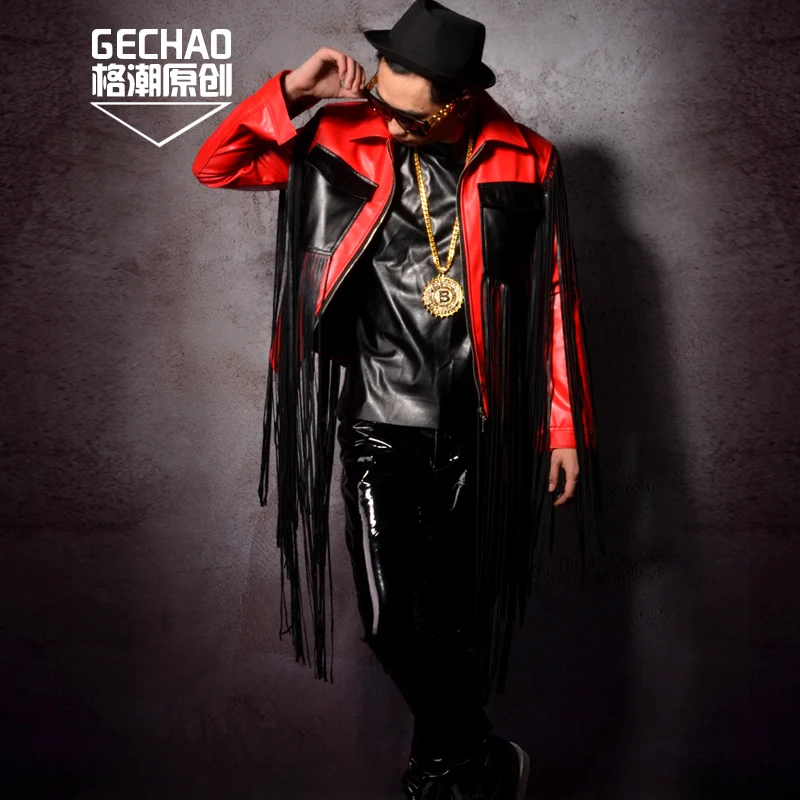 2018M-6XL//Long tassel paired with a red motorcycle jacket for the male hairdressing star nightclub bar singer DJ performance.
2018M-6XL//Long tassel paired with a red motorcycle jacket for the male hairdressing star nightclub bar singer DJ performance.