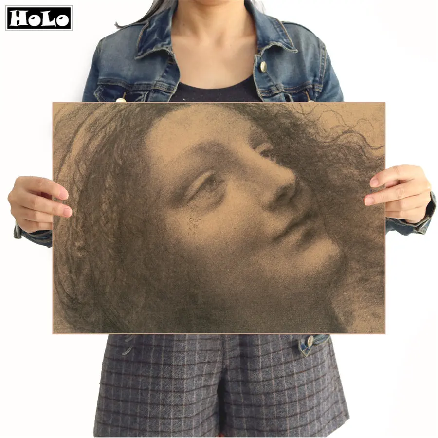 Leonardo Da Vinci винтажные картины маслом голова женщины крафт бумага плакат для дома
