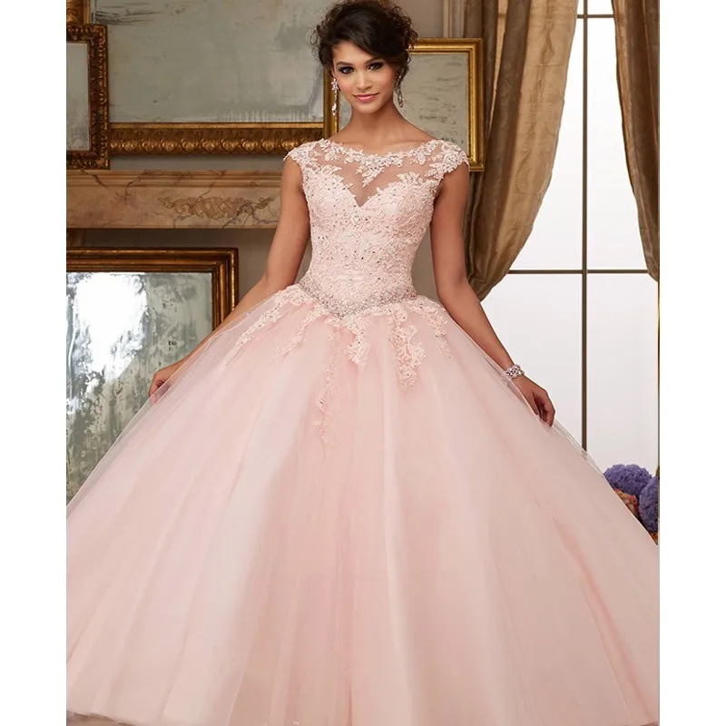 Pink Puffy Cheap Quinceanera Dresses Ball Gown Cap Sleeves Tulle Lace Beaded Crystals Sweet 16 Dresses
Pink Puffy Cheap Quinceanera Dresses Ball Gown Cap Sleeves Tulle Lace Beaded Crystals Sweet 16 Dresses