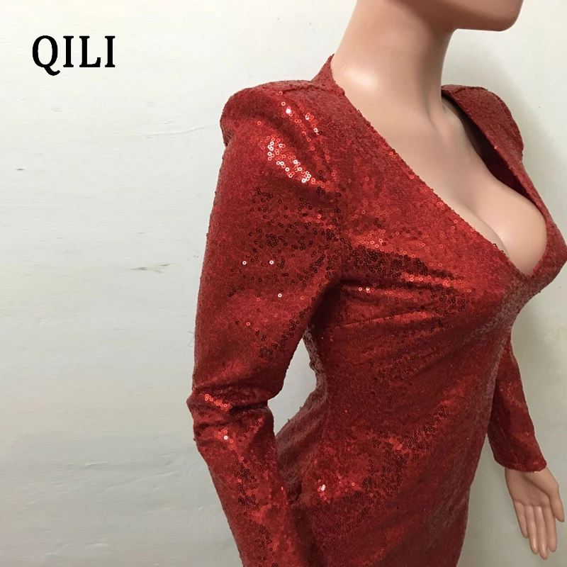 QILI Flash Sequin Women Dress Party Dresses Womens Long Sleeve V neck Sequined Slim Mini Dress Short Wrap Sexy Wear
QILI Flash Sequin Women Dress Party Dresses Womens Long Sleeve V neck Sequined Slim Mini Dress Short Wrap Sexy Wear