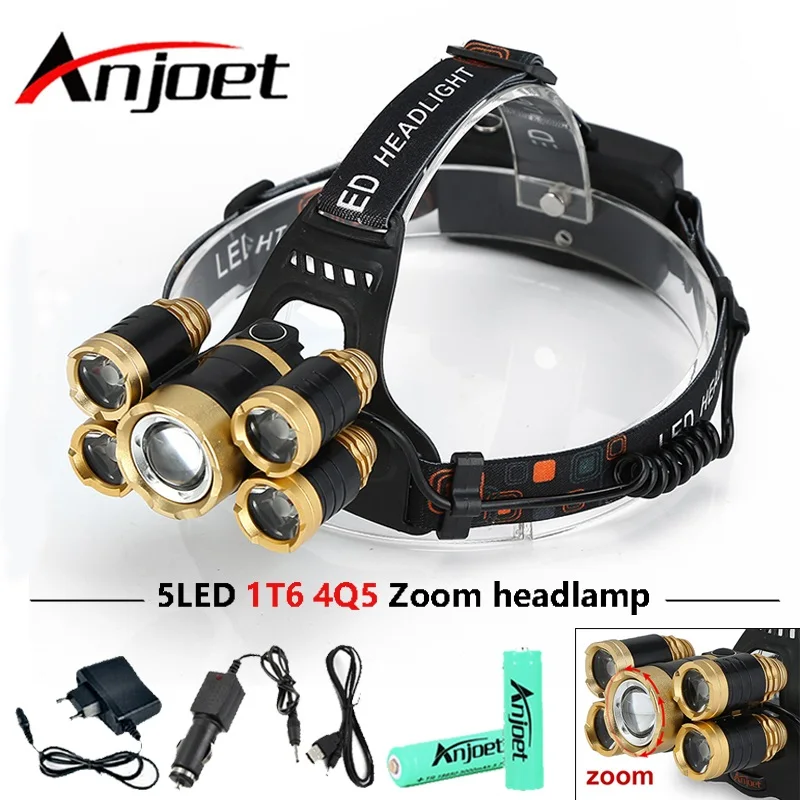 

Anjoet 20000 Lumens CREE 5 LED Headlamp XML T6 +4*XPE Flashlight Zoomable Head Lamp Camp Hike Emergency Light Fishing Outdoor