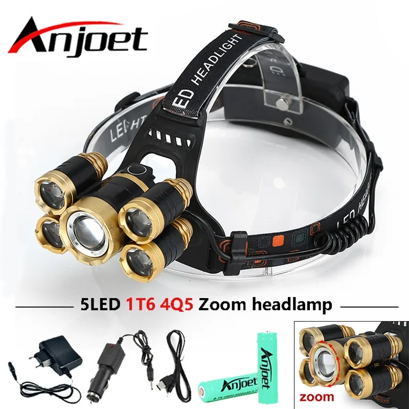 Налобный фонарь Anjoet 20000 люмен CREE 5 светодиодов XML T6 + 4 * XPE|Налобные LED-фонари| |