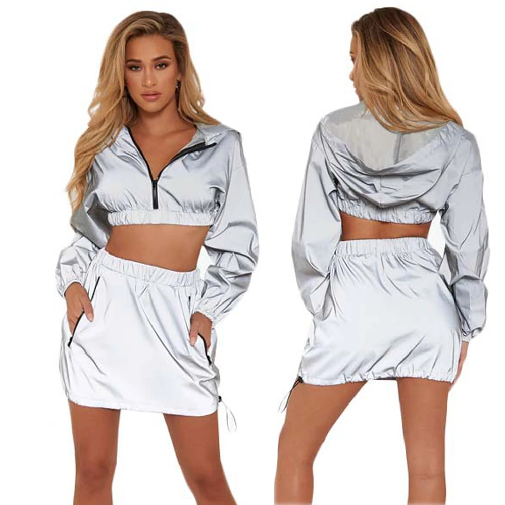 2 Piece Reflective Set Tracksuits for Women Sexy Club Outfits Skirt and Hoodies Short Crop Top Co-ord Matching Set 2019 Summer
2 Piece Reflective Set Tracksuits for Women Sexy Club Outfits Skirt and Hoodies Short Crop Top Co-ord Matching Set 2019 Summer