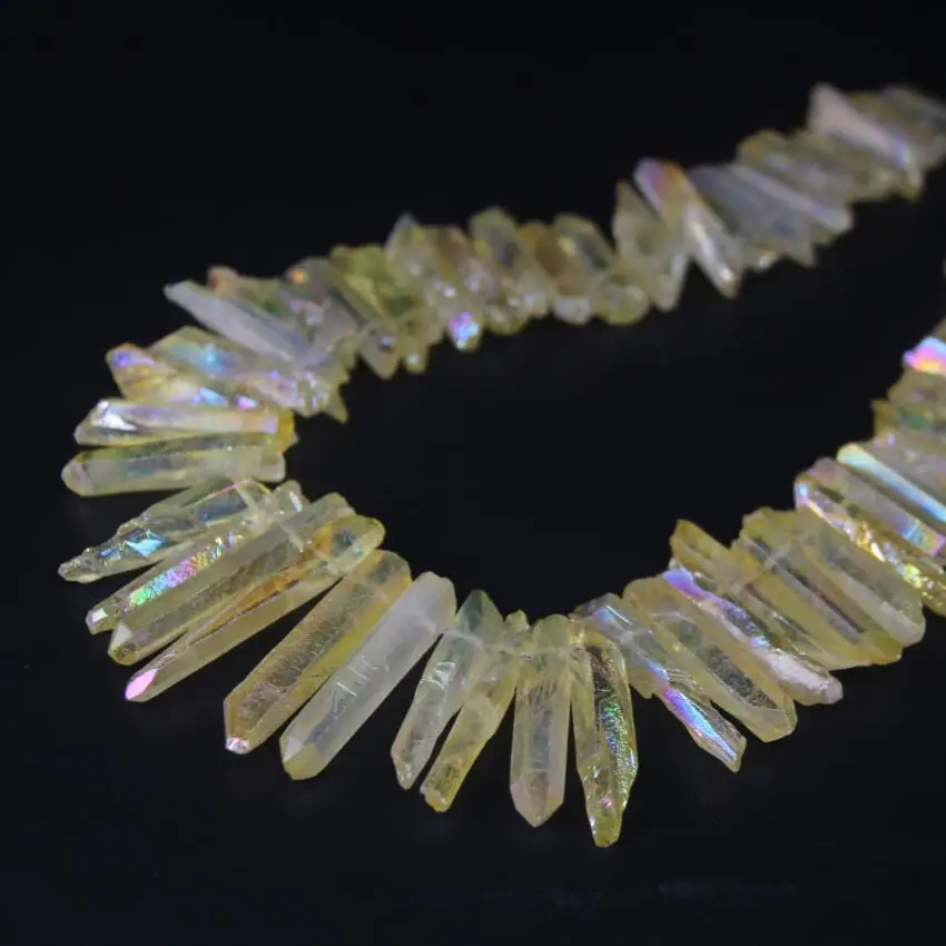15.5"strand Lemon Yellow Raw Crystal Top Drilled Point Beads,Titanium Crystal Quartz Stick Graduated Pendants Jewelry Making
15.5"strand Lemon Yellow Raw Crystal Top Drilled Point Beads,Titanium Crystal Quartz Stick Graduated Pendants Jewelry Making