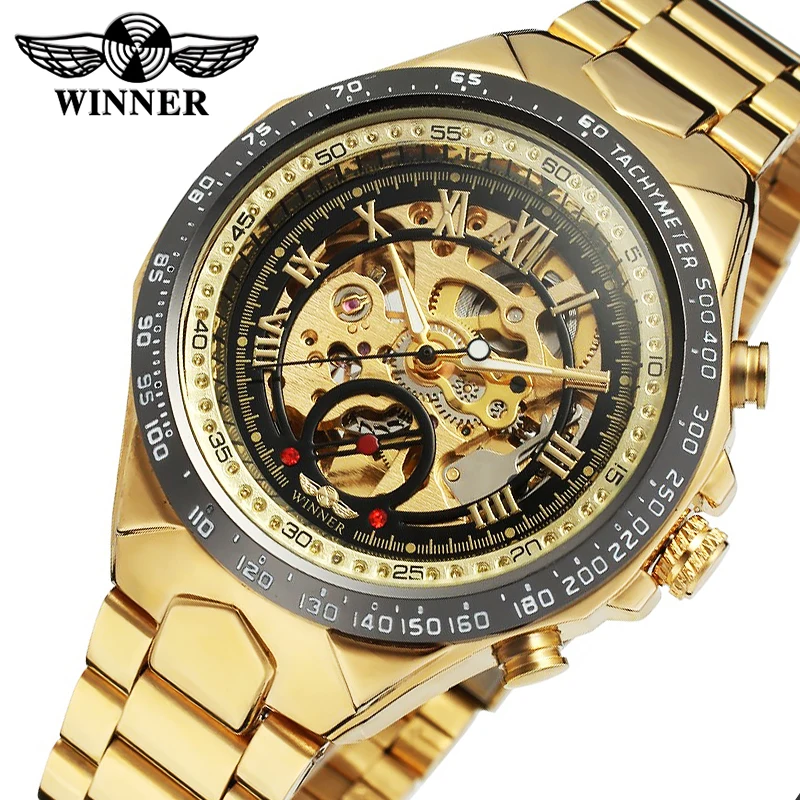 WINNER Men Watches Top Luxury Brand Gold Black Automatic Mechanical Watch Male Skeleton Wristwatches Full Steel Sports Design
WINNER Men Watches Top Luxury Brand Gold Black Automatic Mechanical Watch Male Skeleton Wristwatches Full Steel Sports Design