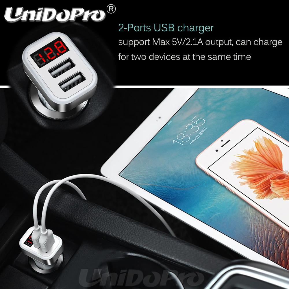 Автомобильное зарядное устройство со светодиодным дисплеем 5 В 2 1 А 2USB | Мобильные