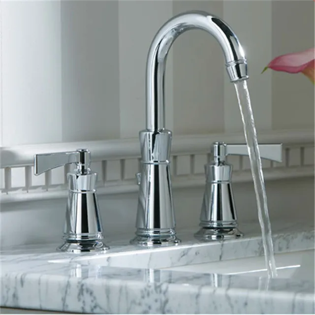Bathroom Widespread Basin Faucet Gold Brass Sink Mixer Tap Hot & Cold Dual Handle 3 Holes Deck Mounted Lavatory Crane Tap
Bathroom Widespread Basin Faucet Gold Brass Sink Mixer Tap Hot & Cold Dual Handle 3 Holes Deck Mounted Lavatory Crane Tap